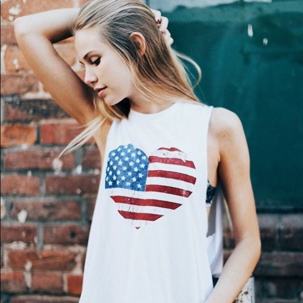 Brandy Melville American Flag Heart Shirt